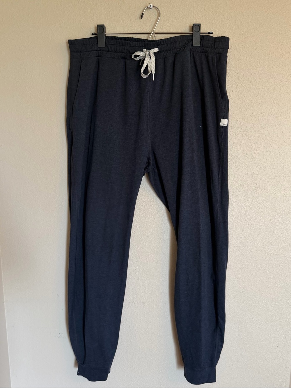 Size XL - Vuori Navy Heather Long-  Jogger Pants with White Drawstring
